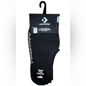 Converse Flat Knit Ultra Low Socks 3 Pair Women 4-10 Black w White Logo 4 Chucks